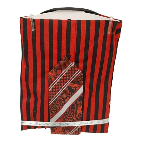 MEN'S FRATELLO BOLD BLACK/RED STRIPE FRENCH CUFF DRESS SHIRT. FRV4159P2 - Picture 3 of 4